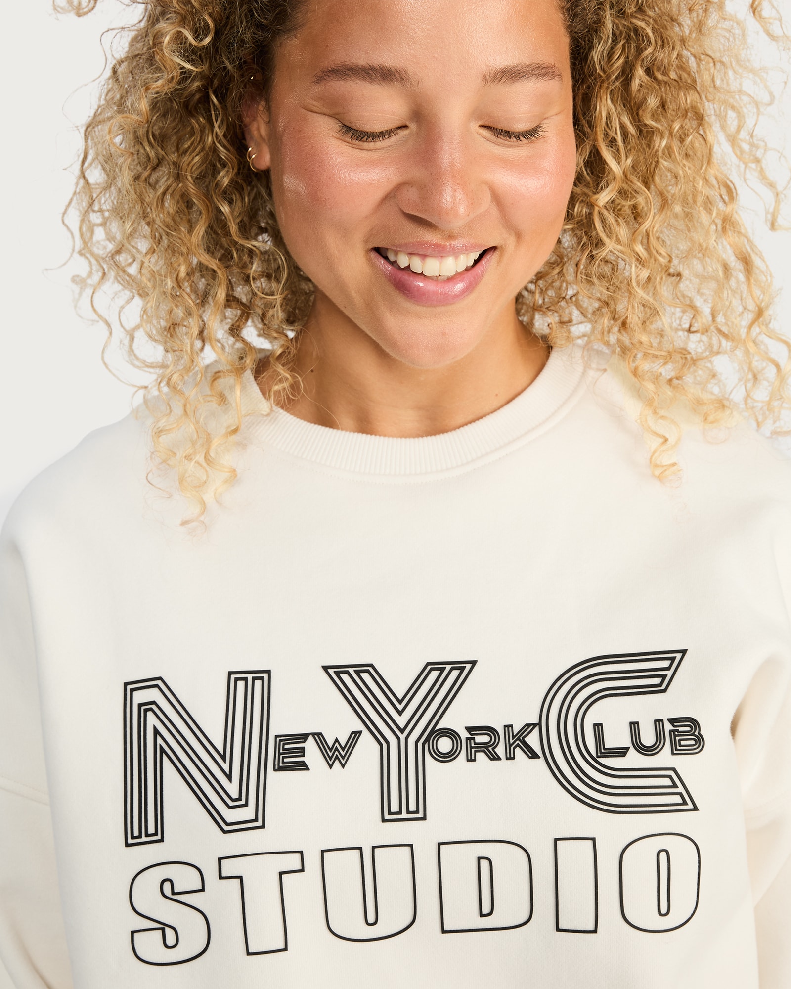 F&F Active NYC Studio Slogan Sweatshirt in Cream thumbnail 3
