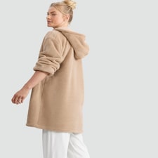 F&F Fleece Hooded Zip Up Dressing Gown in Camel thumbnail 3