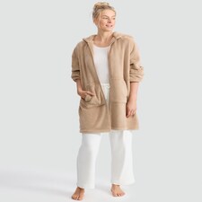 F&F Fleece Hooded Zip Up Dressing Gown in Camel thumbnail 2