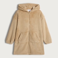 F&F Fleece Hooded Zip Up Dressing Gown in Camel thumbnail 4