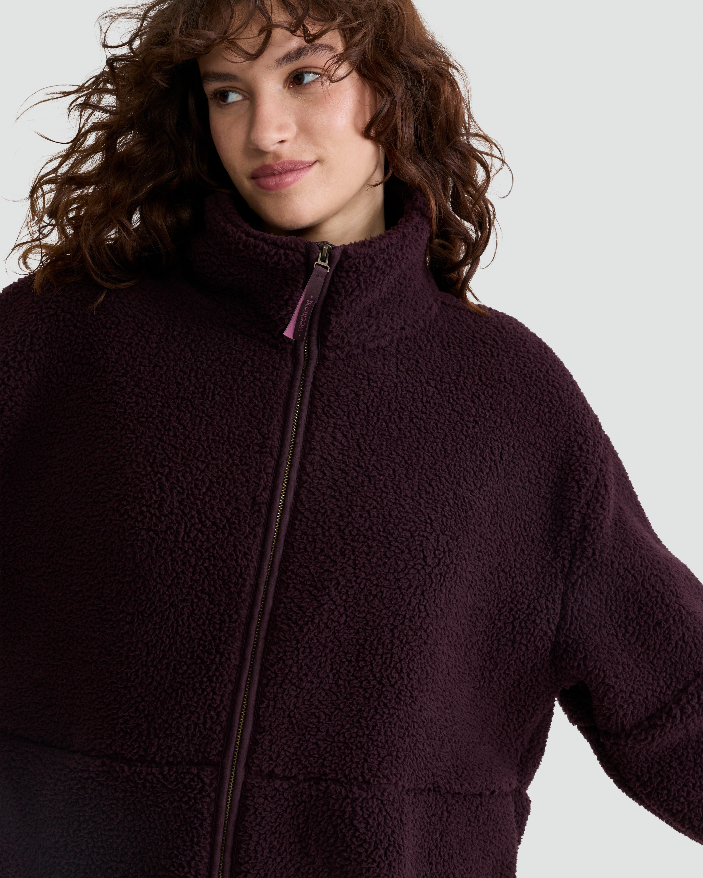 F&F Fleece Zip Through Pyjama Jacket in Burgundy