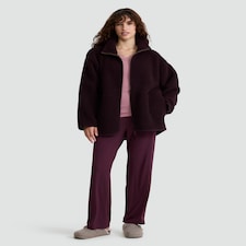 F&F Fleece Zip Through Pyjama Jacket in Burgundy thumbnail 2