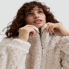 F&F Fleece Cable Knit Zip Up Pyjama Jacket in Cream