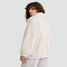 F&F Fleece Cable Knit Zip Up Pyjama Jacket in Cream thumbnail 3