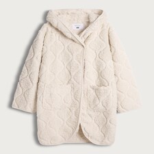 F&F Quilted Fleece Hooded Pyjama Cosy Top in Cream thumbnail 4