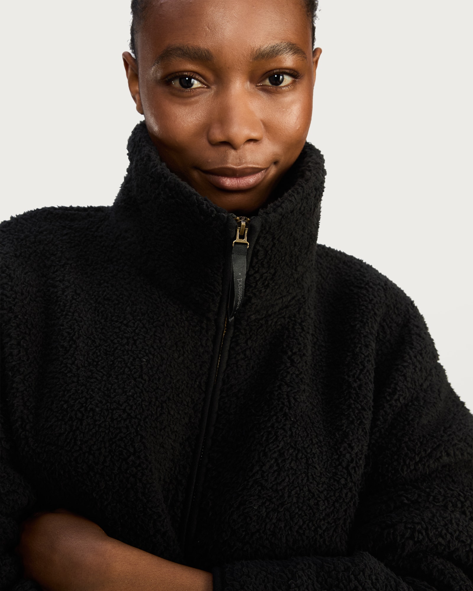 F&F Fleece Zip Up Pyjama Jacket in Black