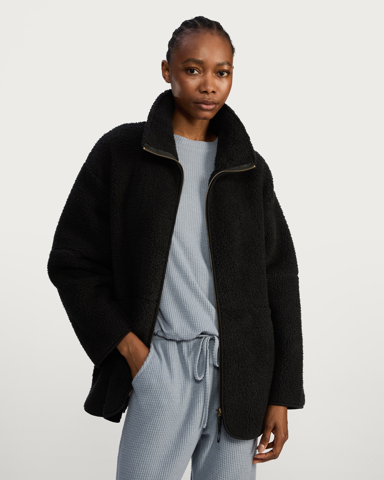 F&F Fleece Zip Up Pyjama Jacket in Black thumbnail 2