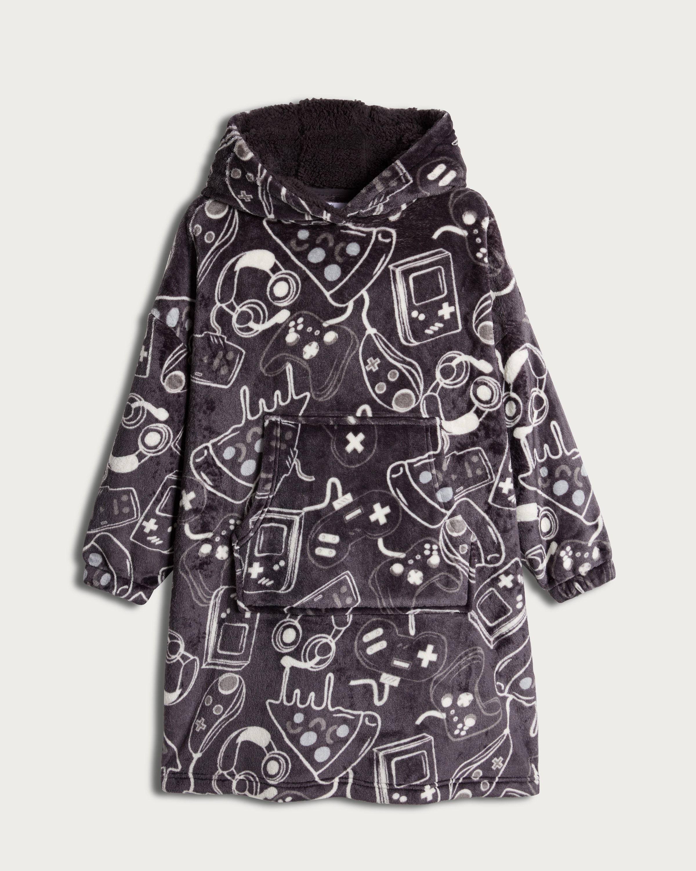 F&F Boys Fleece Gaming Print Pyjama Hoodie in Grey thumbnail 4