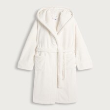 F&F Fleece Hooded Dressing Gown in Cream thumbnail 4