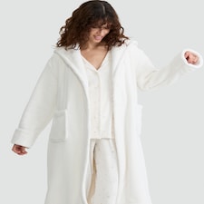 F&F Fleece Hooded Dressing Gown in Cream