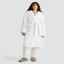F&F Fleece Hooded Dressing Gown in Cream thumbnail 2
