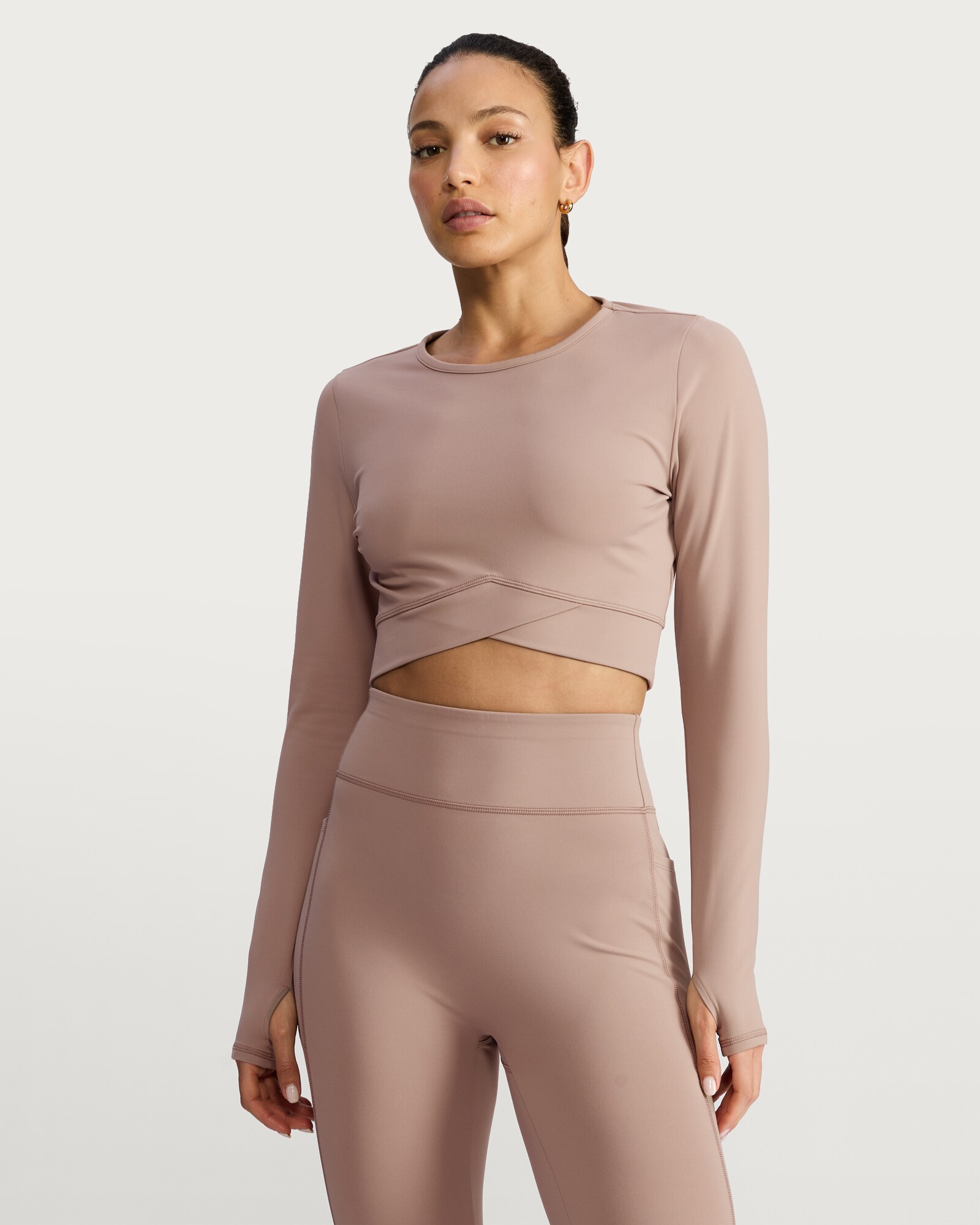 F&F Active Long Sleeved Cropped Sports Top in Mink thumbnail 3