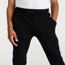 F&F Boys Cotton Rich Cuffed Drawstring Cargo Joggers in Black thumbnail 3