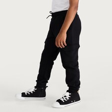 F&F Boys Cotton Rich Cuffed Drawstring Cargo Joggers in Black thumbnail 2