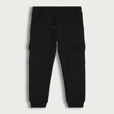 F&F Boys Cotton Rich Cuffed Drawstring Cargo Joggers in Black thumbnail 5