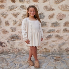 F&F x Samantha Faiers Pocket Detail Cardigan and Pleated Skirt Set in Cream