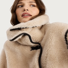 F&F Faux Shearling Toggle Fastening Coat in Cream