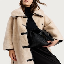 F&F Faux Shearling Toggle Fastening Coat in Cream thumbnail 3