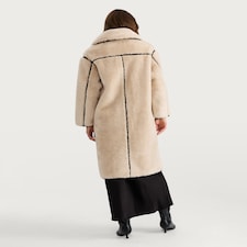 F&F Faux Shearling Toggle Fastening Coat in Cream thumbnail 4
