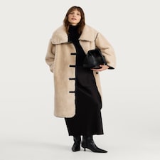 F&F Faux Shearling Toggle Fastening Coat in Cream thumbnail 2