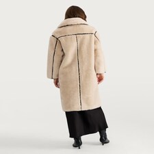 F&F Faux Shearling Toggle Fastening Coat in Cream thumbnail 4