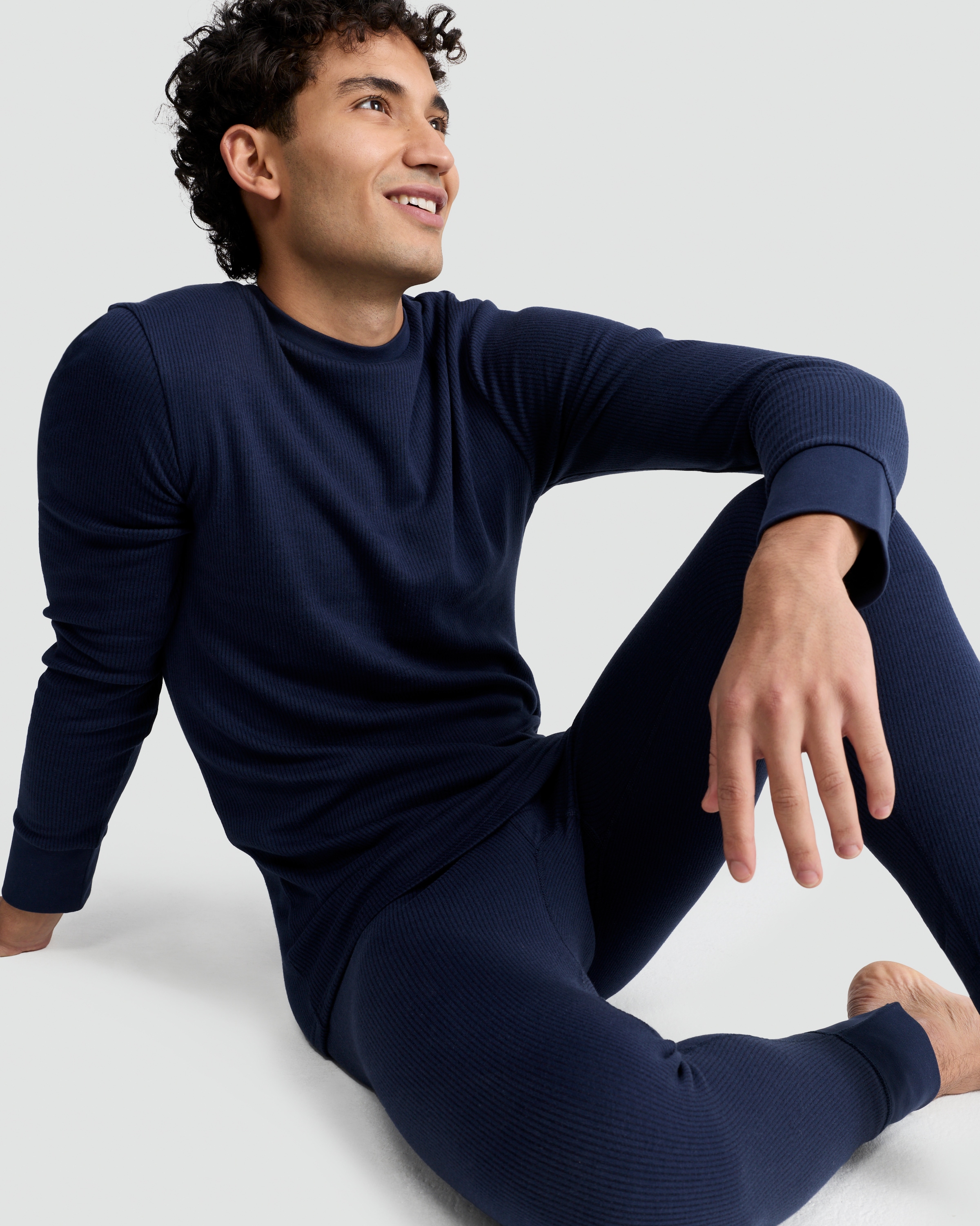 F&F Cotton Blend Ribbed Thermal Long Johns in Navy