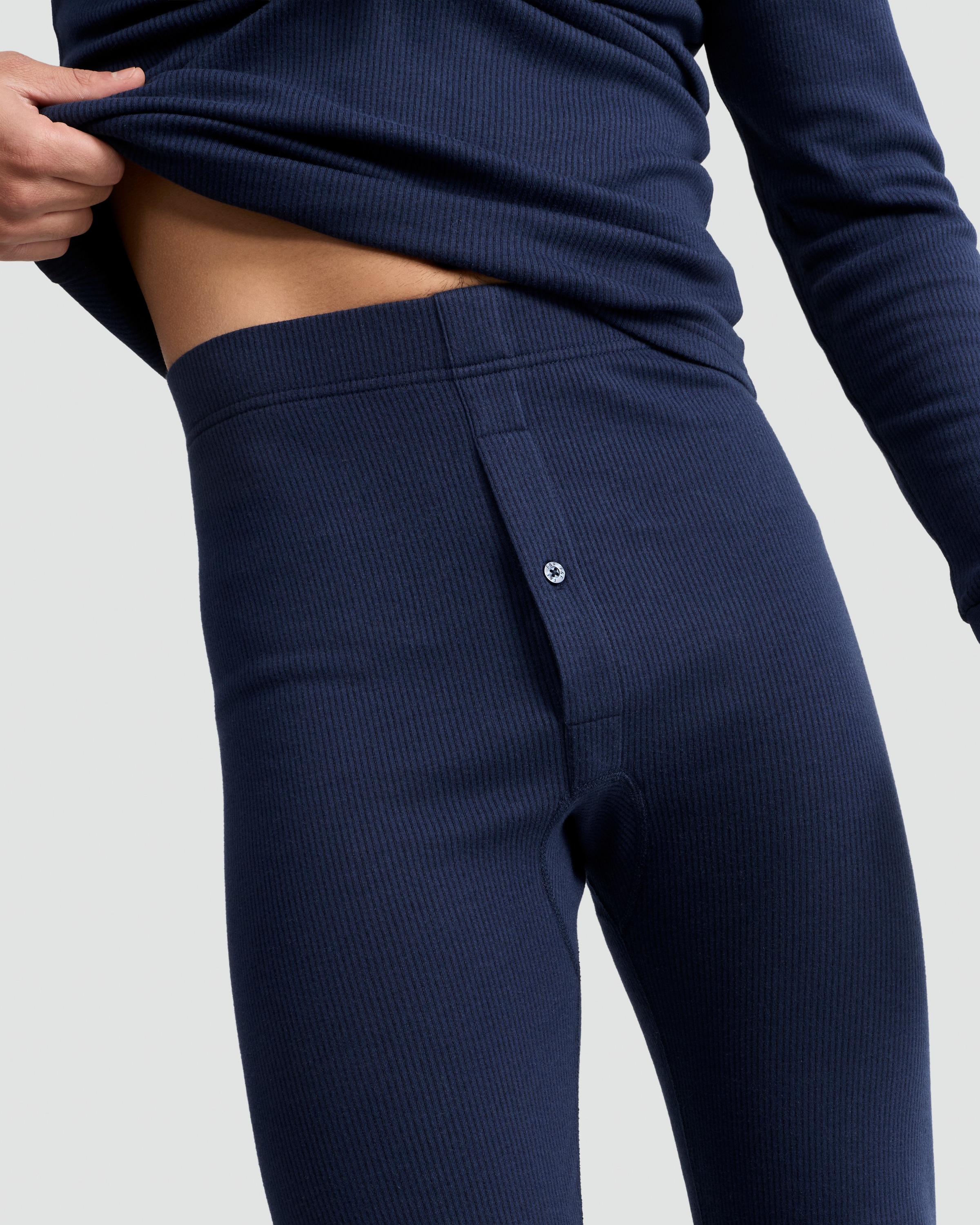 F&F Cotton Blend Ribbed Thermal Long Johns in Navy thumbnail 2