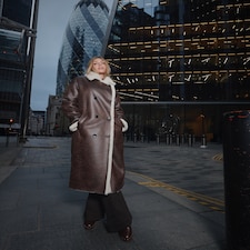 The F&F Edit Double-Breasted Shearling Coat in Brown