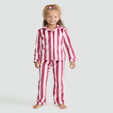 F&F Girls Minky Fleece Stripe Print Pyjamas with Scrunchie in Pink Multi thumbnail 2