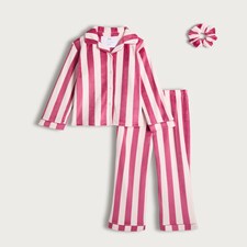 F&F Girls Minky Fleece Stripe Print Pyjamas with Scrunchie in Pink Multi thumbnail 4