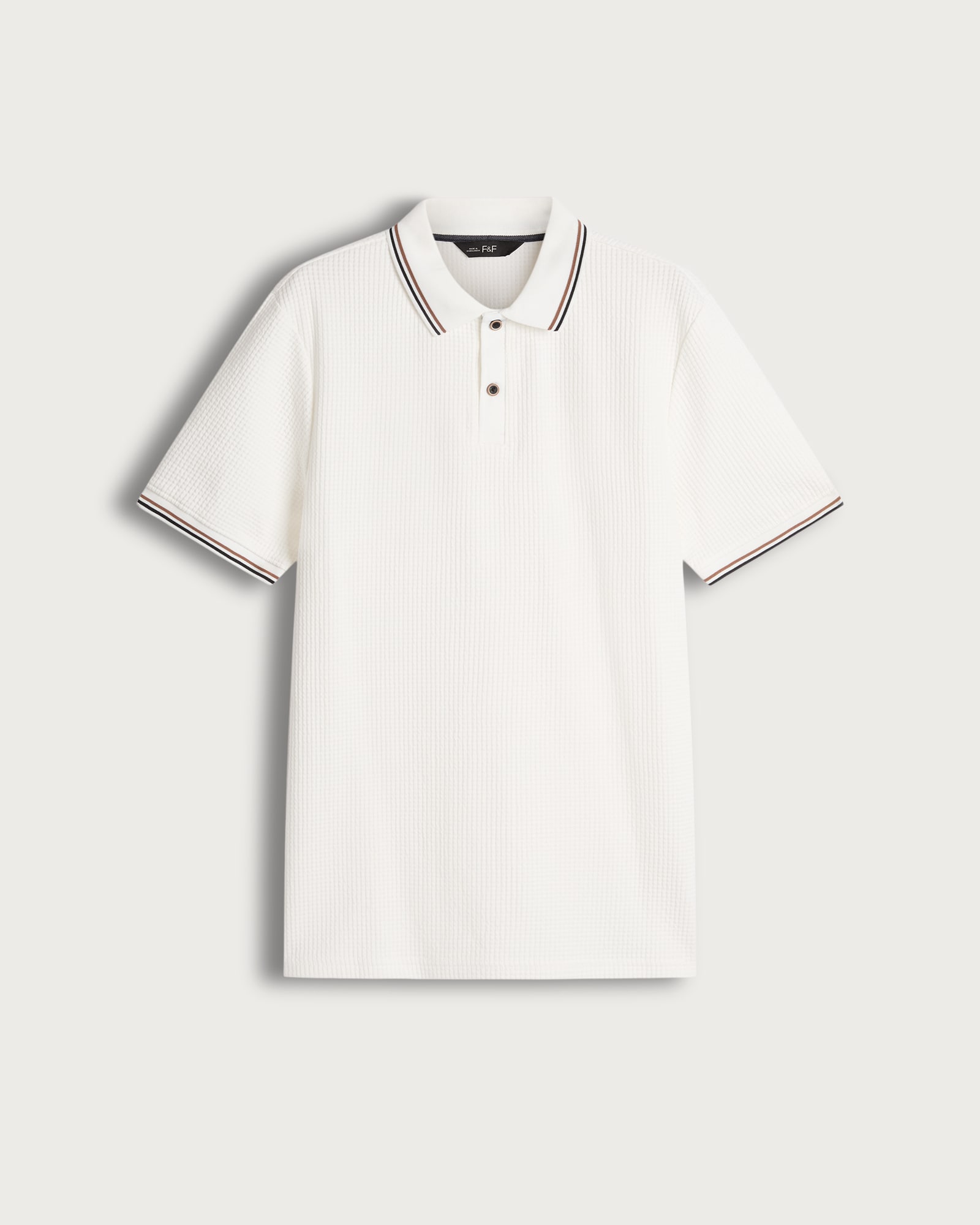 F&F Cotton Blend Waffle Textured Polo Shirt in Cream thumbnail 4