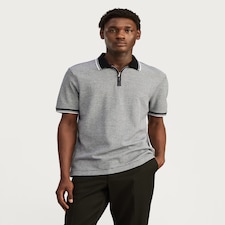 The F&F Edit Pure Cotton Textured Zip Neck Polo Shirt in Black