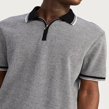 The F&F Edit Pure Cotton Textured Zip Neck Polo Shirt in Black thumbnail 2