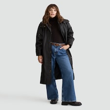 F&F Shower Resistant Waxed Collared Longline Coat in Brown