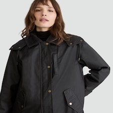 F&F Shower Resistant Waxed Collared Longline Coat in Brown thumbnail 2