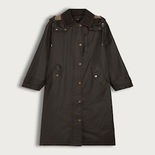 F&F Shower Resistant Waxed Collared Longline Coat in Brown thumbnail 4