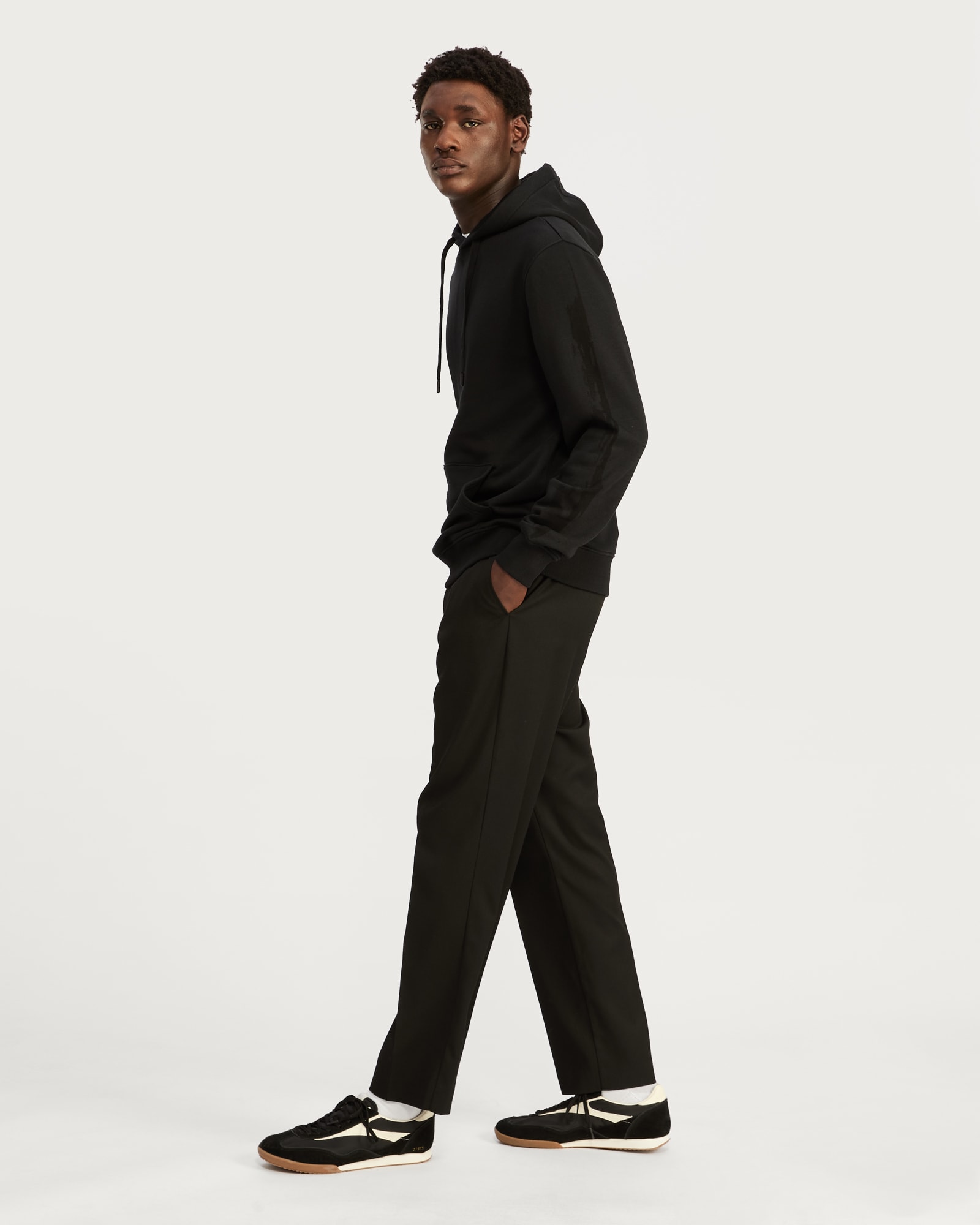 F&F Cotton Rich Kangaroo Pocket Drawstring Hoodie in Black thumbnail 2