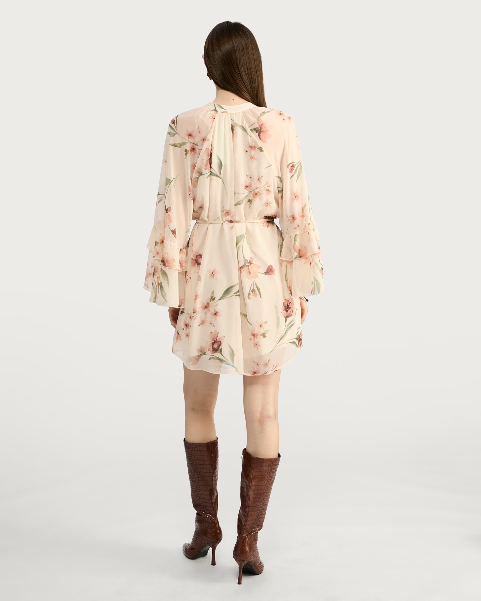 F&F Floral Print Tie Waist Mini Dress in Cream thumbnail 3