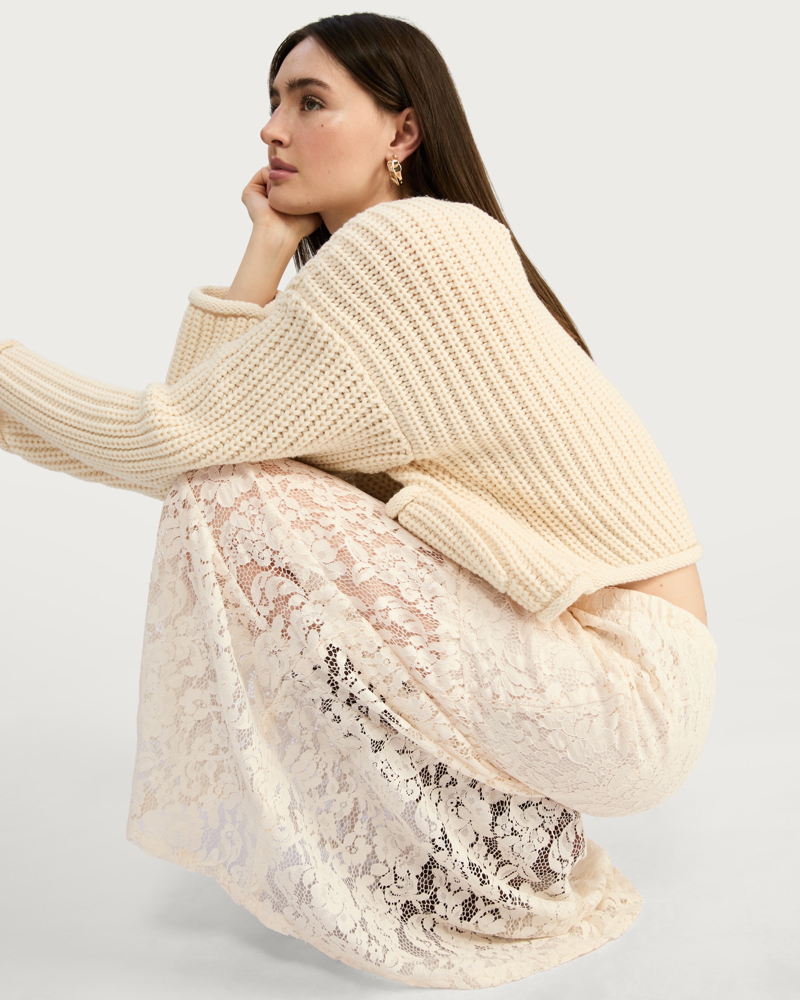 F&F Tiered Lace Midi Skirt in Cream thumbnail 2