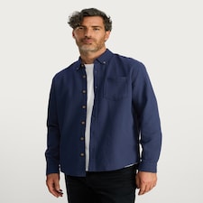 F&F Pure Cotton Waffle Textured Button Down Shirt in Navy