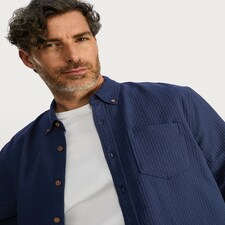 F&F Pure Cotton Waffle Textured Button Down Shirt in Navy thumbnail 2