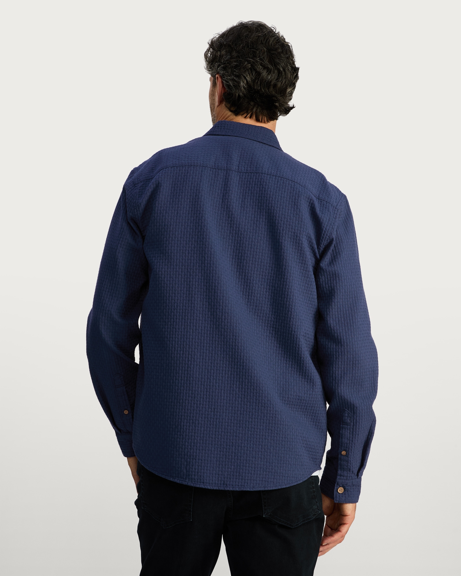 F&F Pure Cotton Waffle Textured Button Down Shirt in Navy thumbnail 3