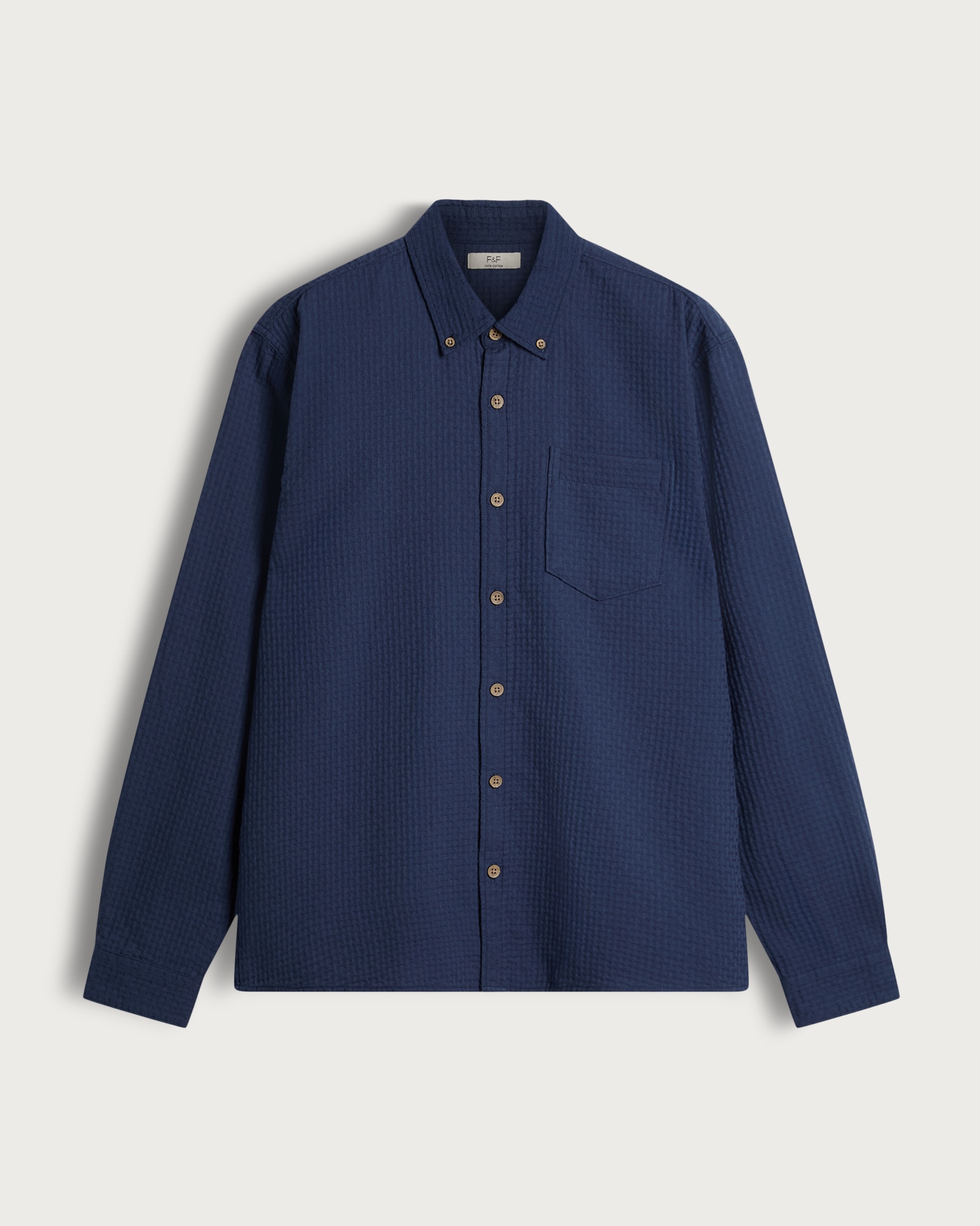 F&F Pure Cotton Waffle Textured Button Down Shirt in Navy thumbnail 4