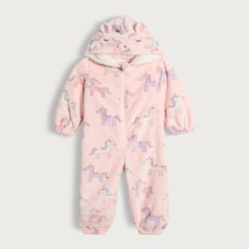 F&F Girls Fleece Unicorn Hooded Onesie in Pink