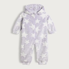 F&F Girls Brushed Fleece Star Print Onesie in Lilac