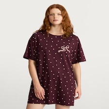 F&F Pure Cotton Polka Dot Nightdress in Burgundy