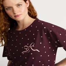 F&F Pure Cotton Polka Dot Nightdress in Burgundy thumbnail 2