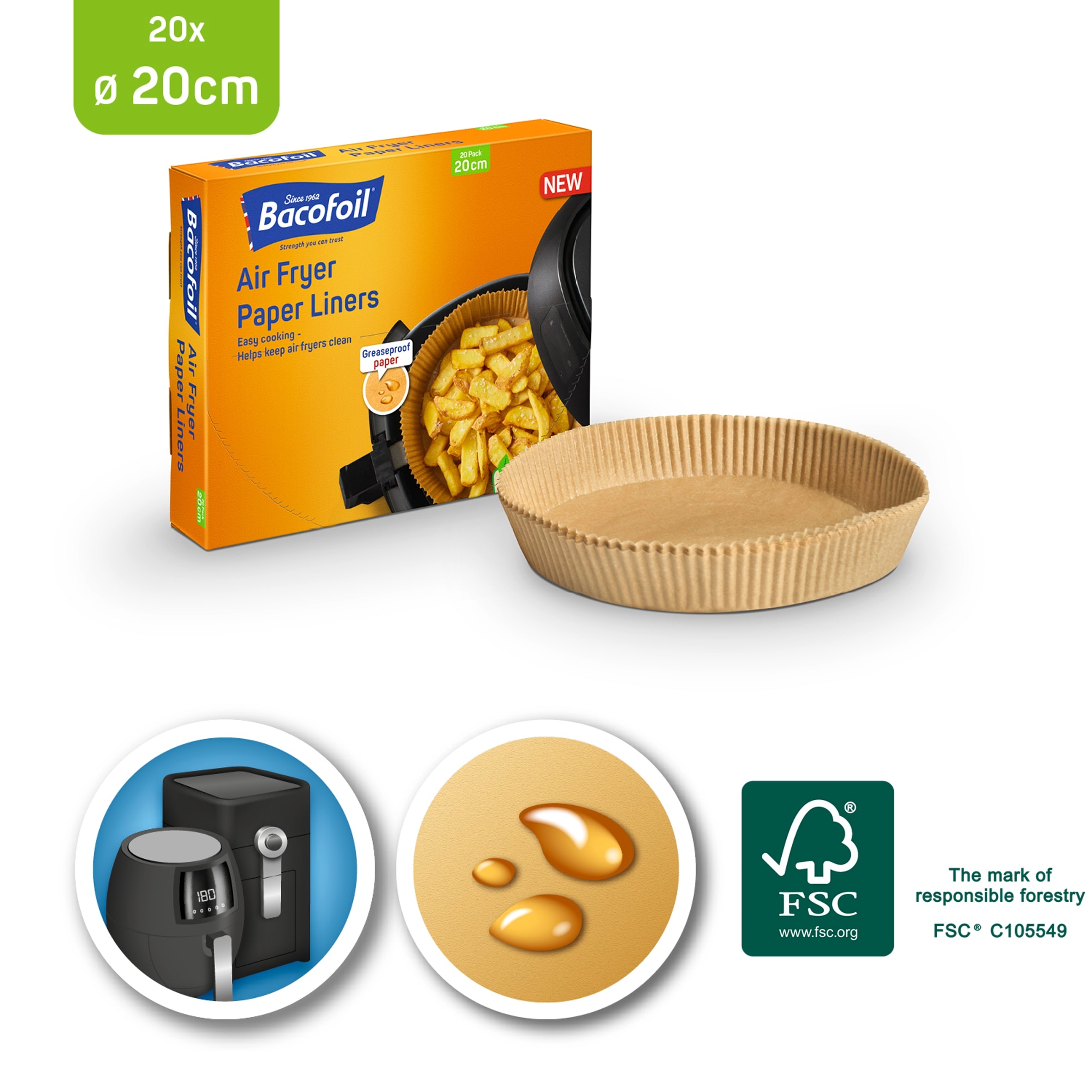 Bacofoil Air Fryer Paper Liner 20cm 20Pack thumbnail 2