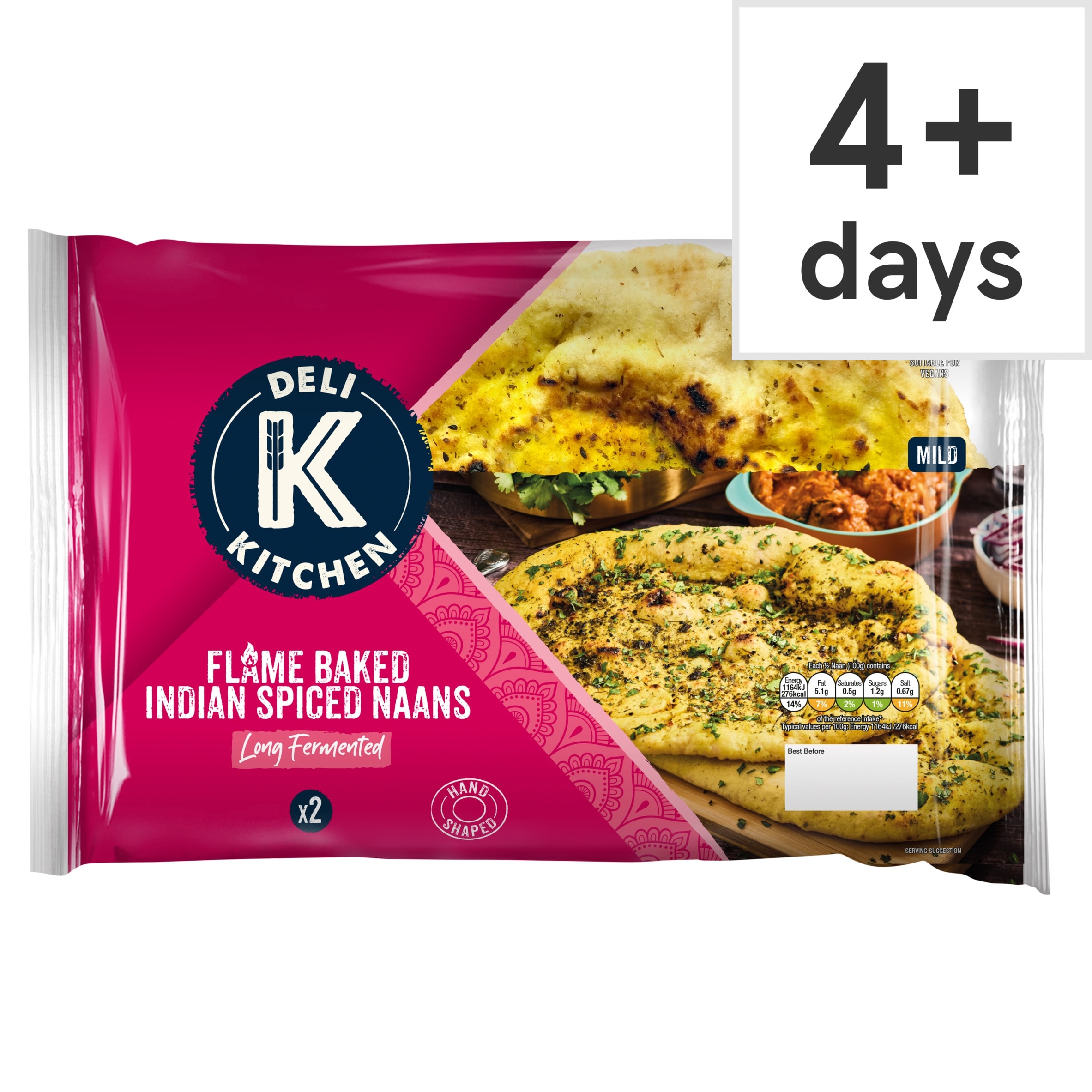 Deli Kitchen 2 Flame Baked Indian Naan Breads 400g