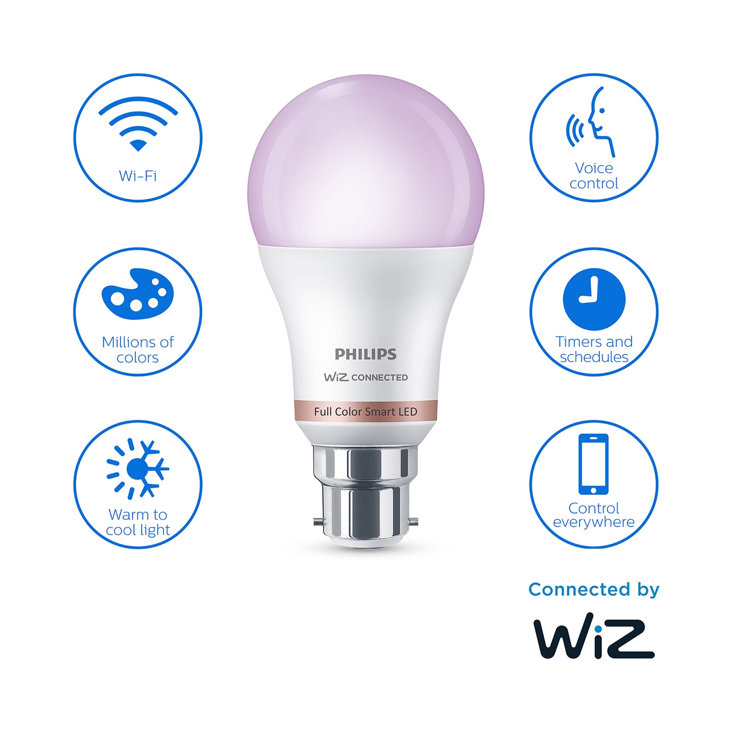 Philips WiZ A60 B22 Colour Smart Light Bulb thumbnail 2